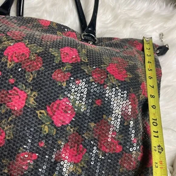 BETSEY JOHNSON Full SEQUINS RED ROSES Tote HOBO  Weekender Bag - Picture 14 of 16